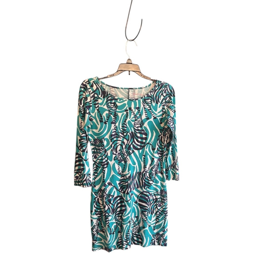 Lilly Pulitzer Marlowe Pima cotton turquoise white navy blue white zebras  Sz XS